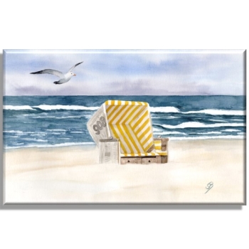 Leinwand 40 x 30 cm Keilrahmen Canvas-Leinen Aquarell Maritim Kunst Druck Kunstdruck Nordsee Insel Langeoog Strandkorb Strand Meer